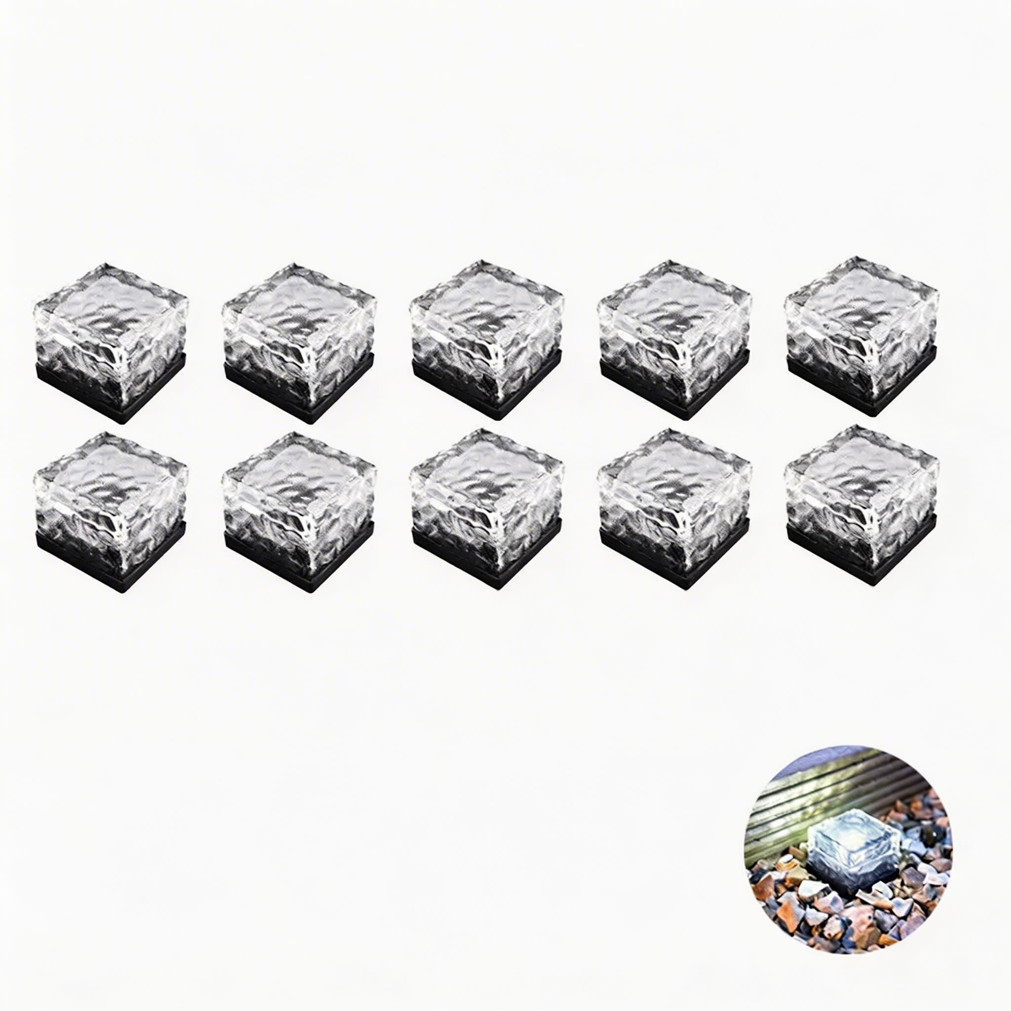 Solar Garden Lights Square Glass Outdoor Pathway Lamp Waterproof ABS Base LED Lighting | ribuella