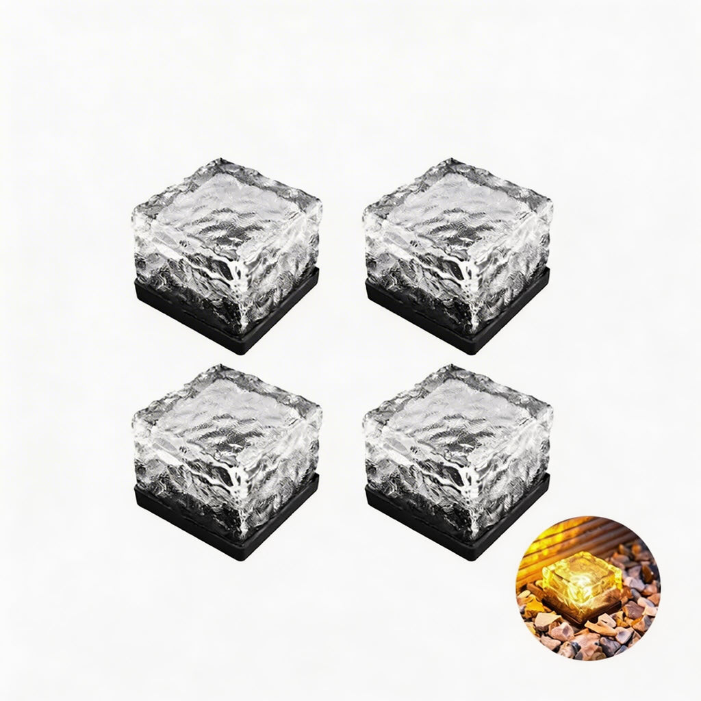 Solar Garden Lights Square Glass Outdoor Pathway Lamp Waterproof ABS Base LED Lighting | ribuella