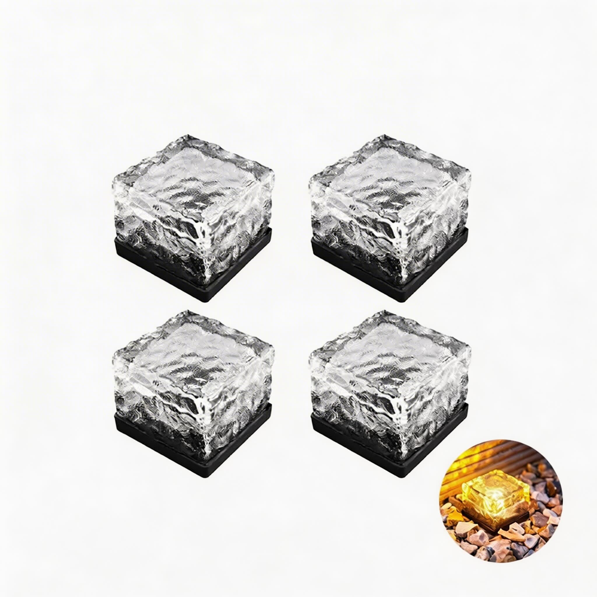 Solar Garden Lights Square Glass Outdoor Pathway Lamp Waterproof ABS Base LED Lighting | ribuella