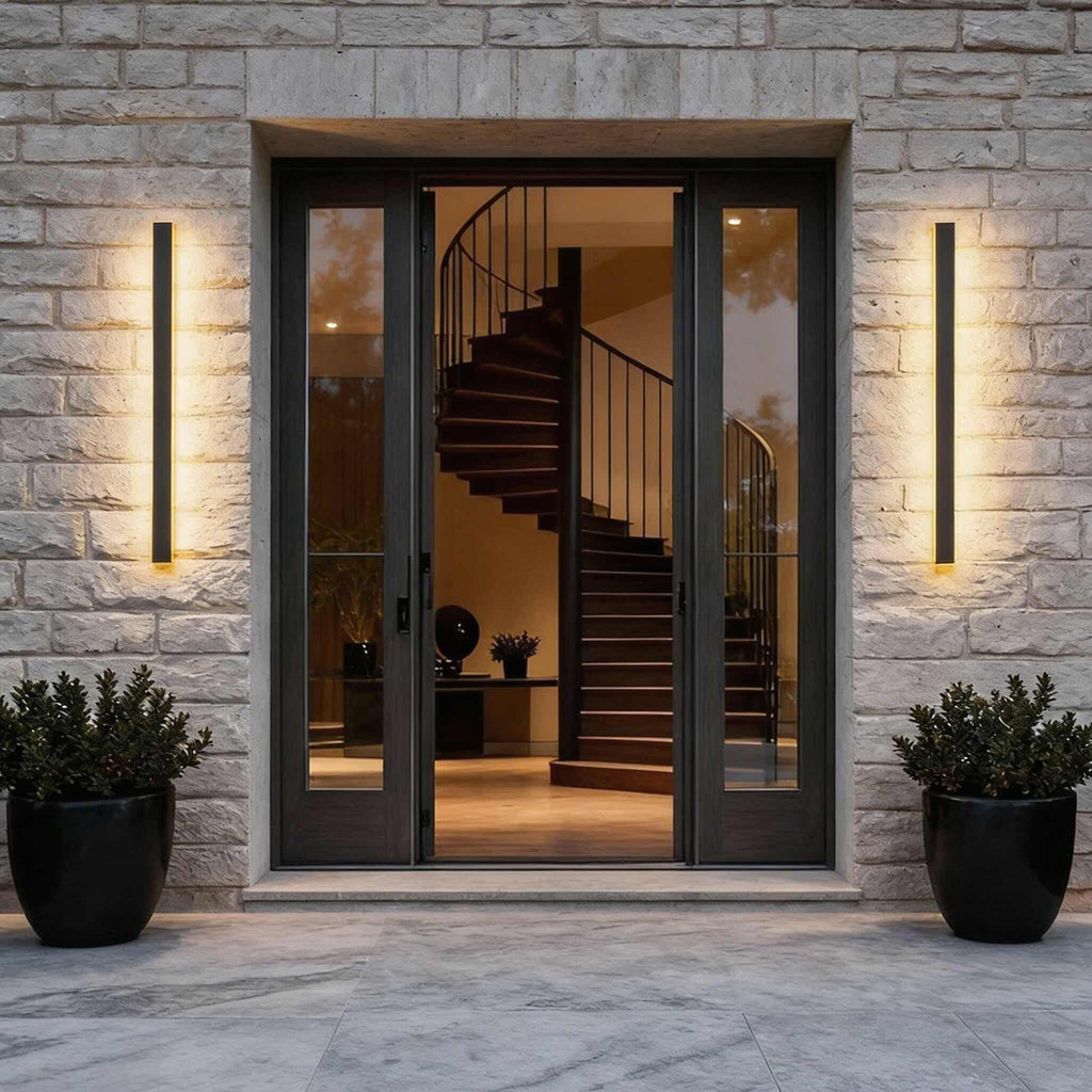 Black Modern Outdoor Wall Light Linear Design Wall Mounted Iron LED Dimmable Waterproof for Porch | ribuella