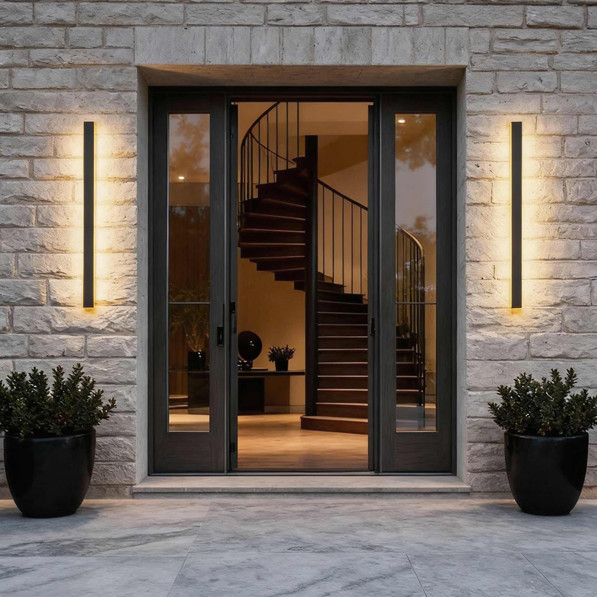 Black Modern Outdoor Wall Light Linear Design Wall Mounted Iron LED Dimmable Waterproof for Porch | ribuella