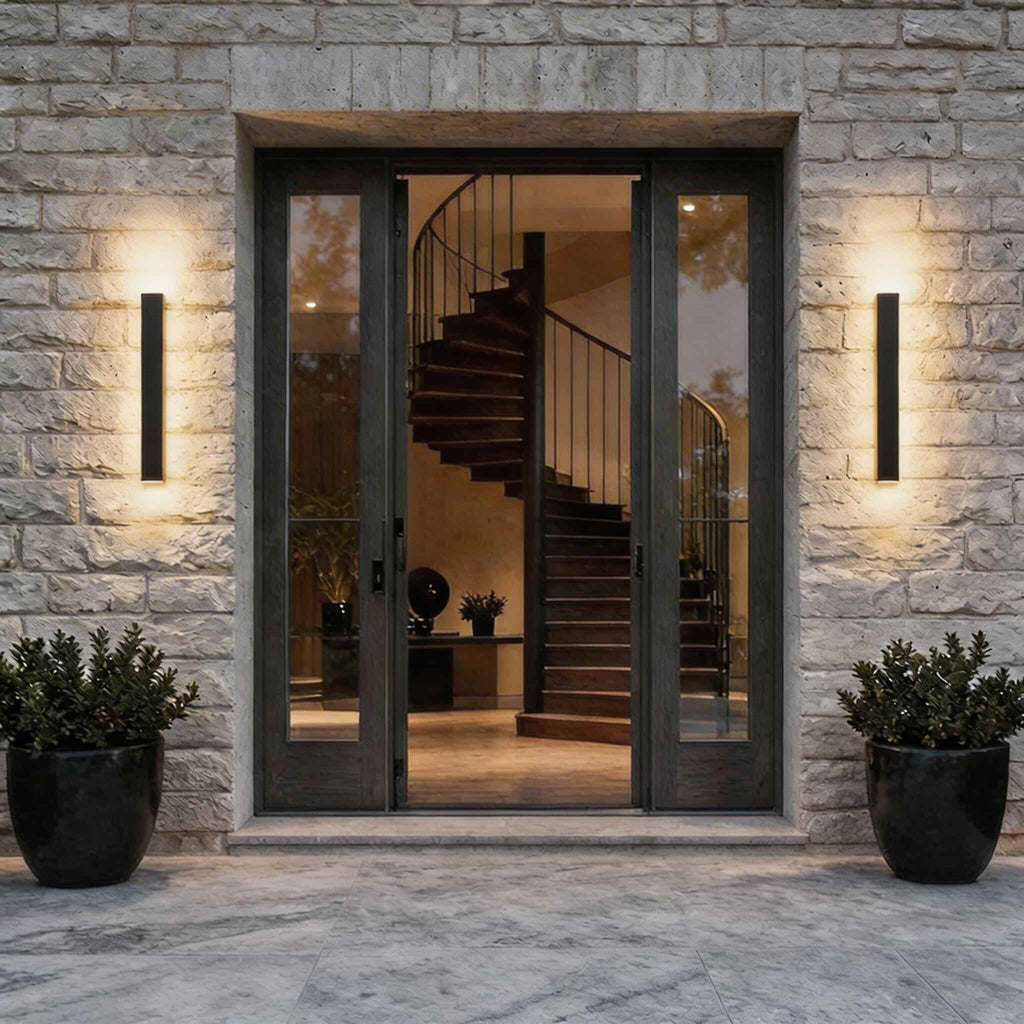 Black Modern Outdoor Wall Light Linear Design Wall Mounted Iron LED Dimmable Waterproof for Porch | ribuella