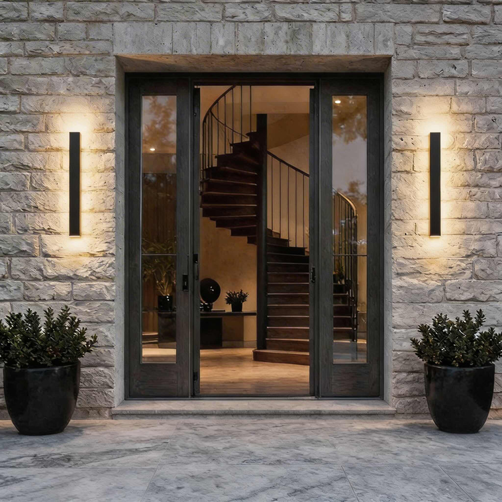 Black Modern Outdoor Wall Light Linear Design Wall Mounted Iron LED Dimmable Waterproof for Porch | ribuella