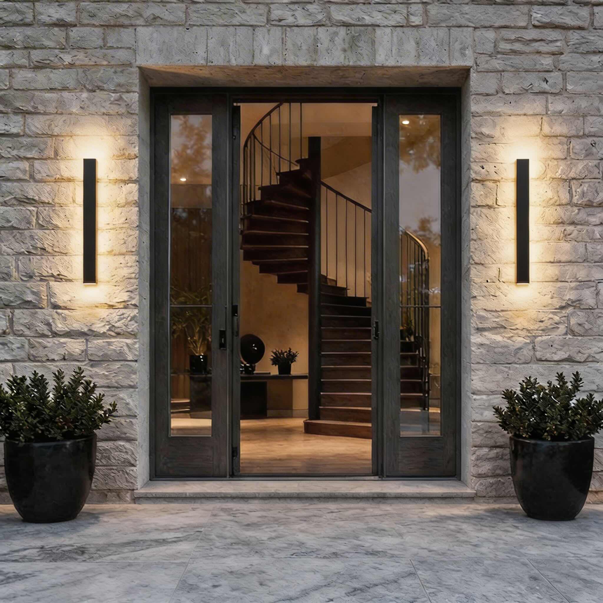 Black Modern Outdoor Wall Light Linear Design Wall Mounted Iron LED Dimmable Waterproof for Porch | ribuella