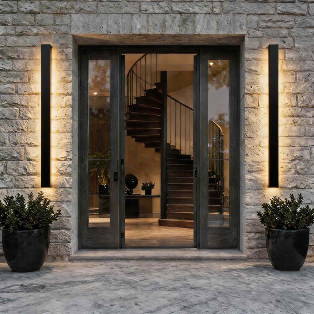 Black Modern Outdoor Wall Light Linear Design Wall Mounted Iron LED Dimmable Waterproof for Porch | ribuella