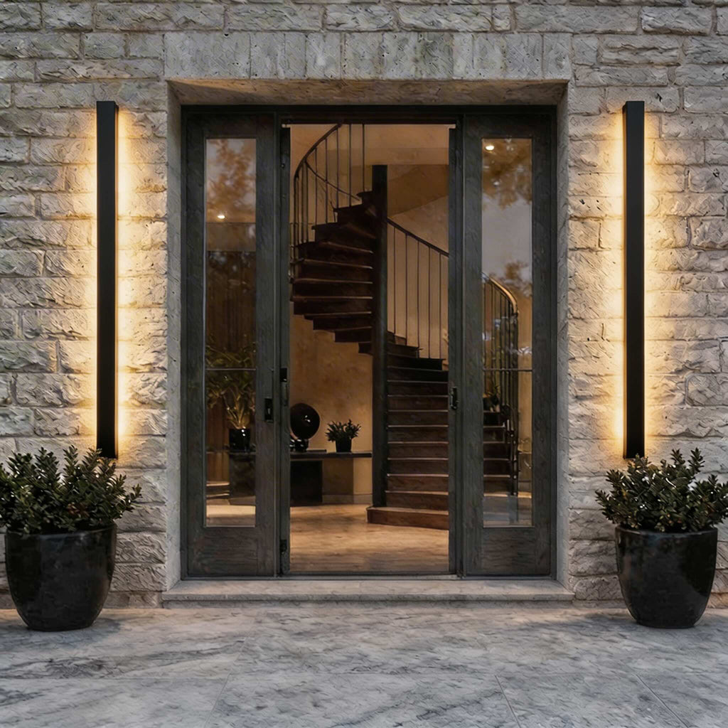Black Modern Outdoor Wall Light Linear Design Wall Mounted Iron LED Dimmable Waterproof for Porch | ribuella