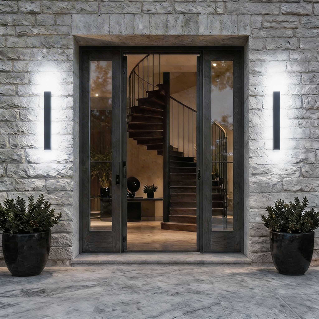 Black Modern Outdoor Wall Light Linear Design Wall Mounted Iron LED Dimmable Waterproof for Porch | ribuella