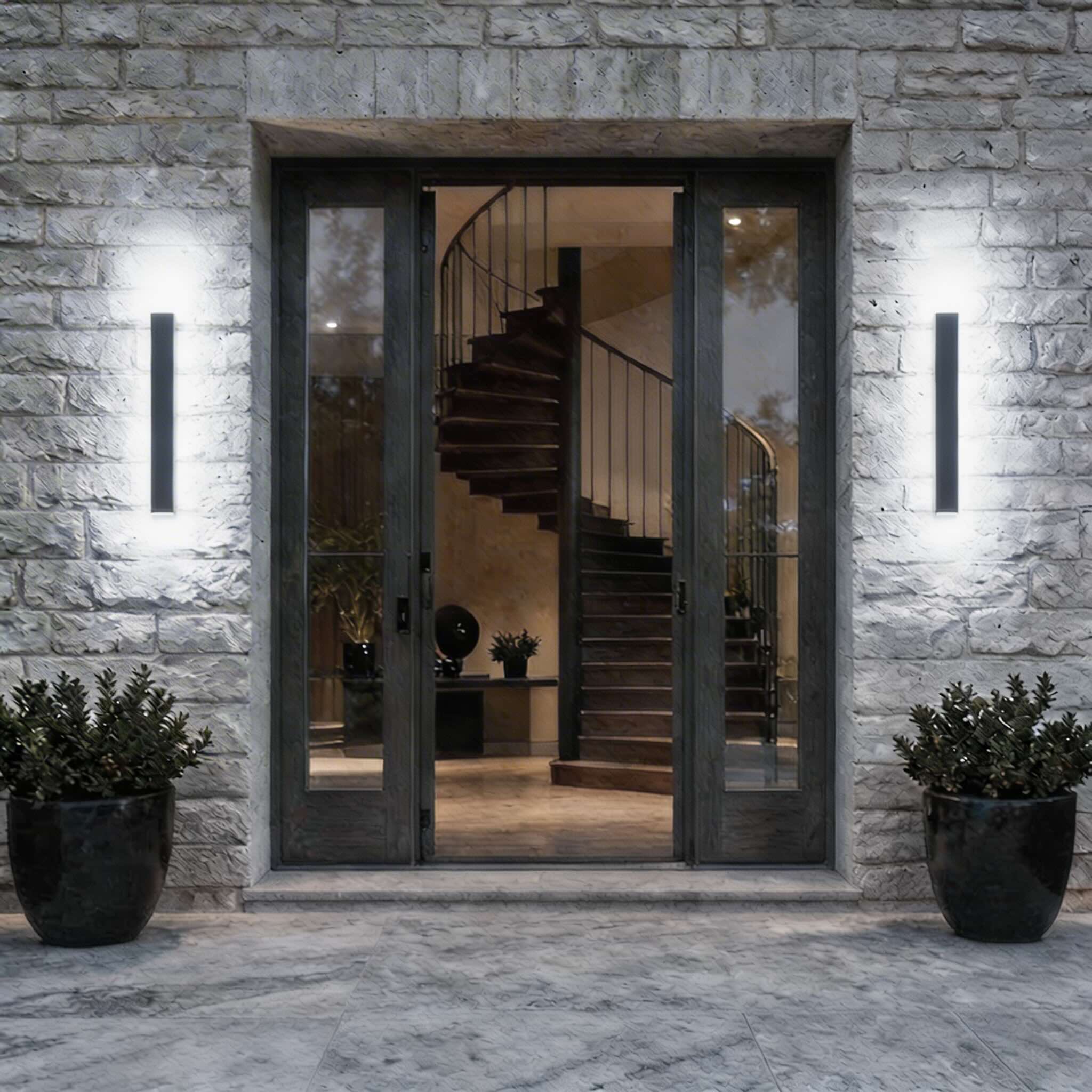 Black Modern Outdoor Wall Light Linear Design Wall Mounted Iron LED Dimmable Waterproof for Porch | ribuella