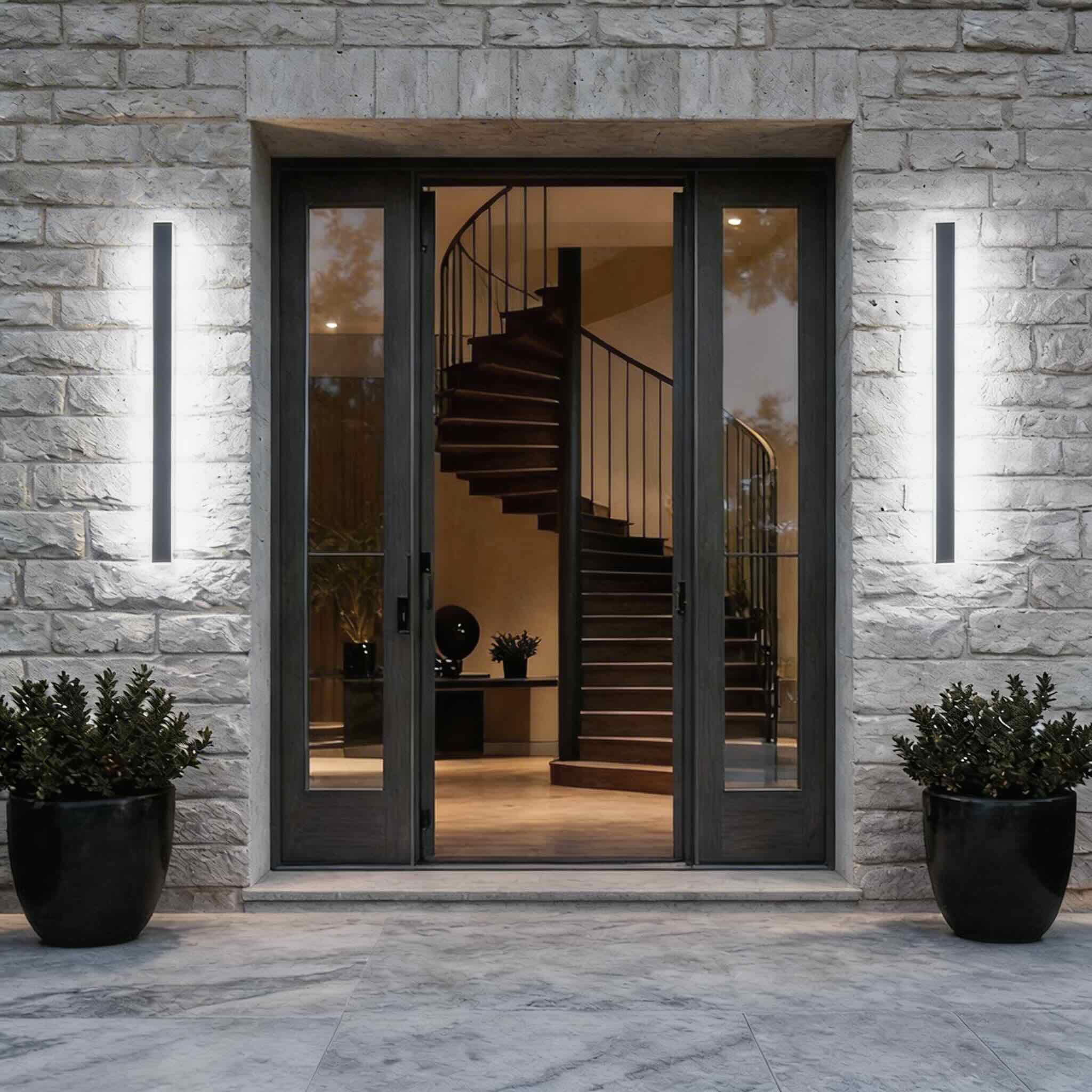 Black Modern Outdoor Wall Light Linear Design Wall Mounted Iron LED Dimmable Waterproof for Porch | ribuella