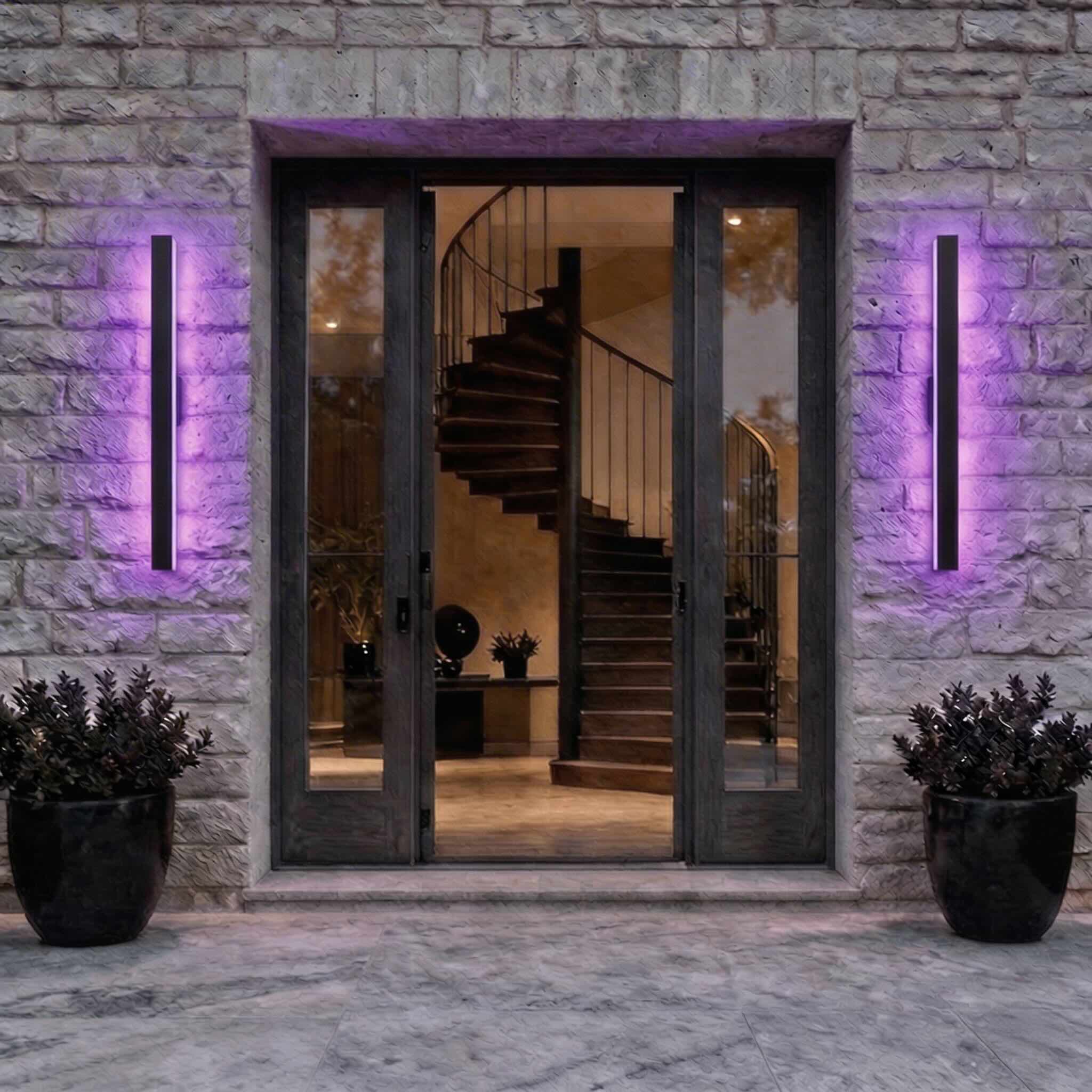 Black Modern Outdoor Wall Light Linear Design Wall Mounted Iron LED Dimmable Waterproof for Porch | ribuella