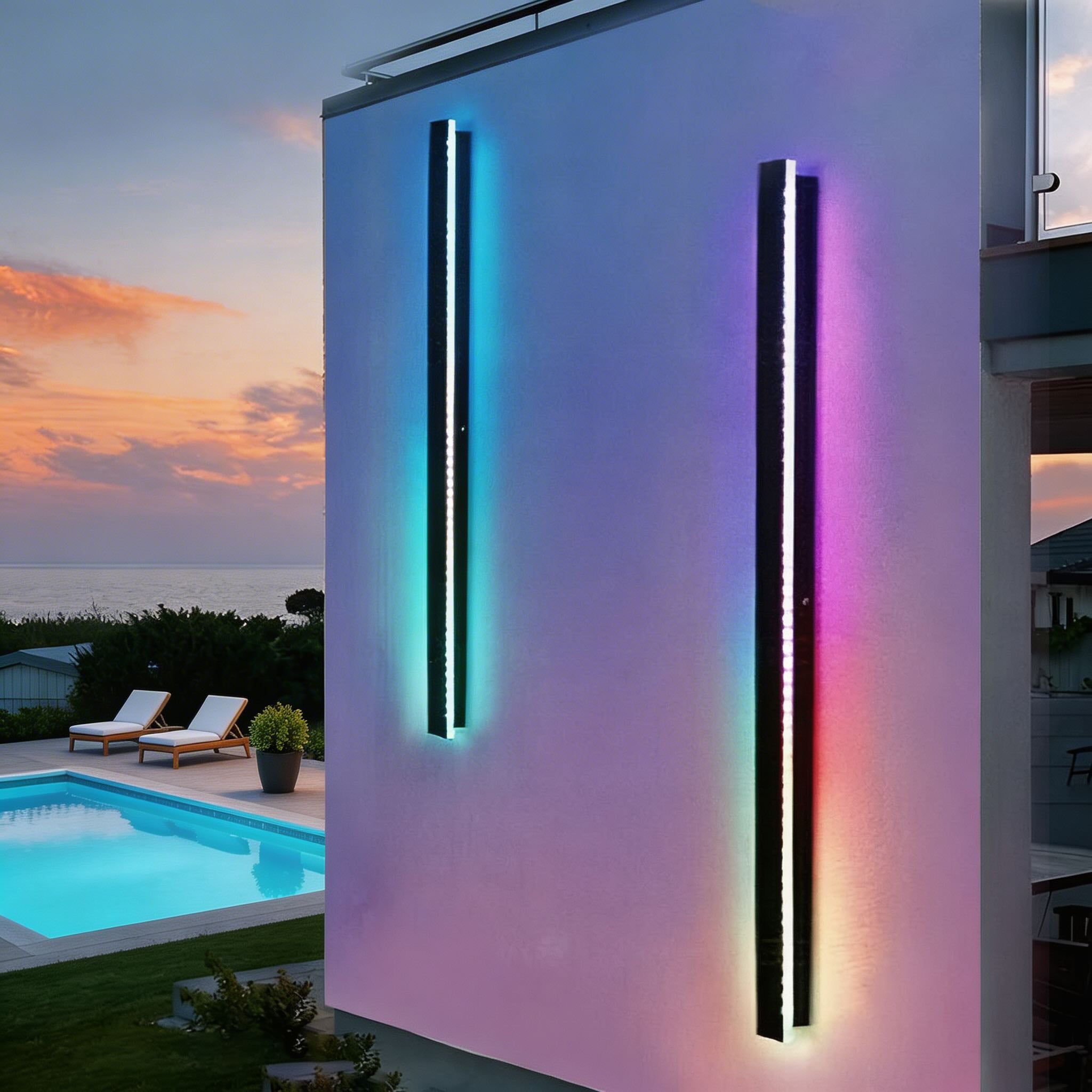 Black Modern Outdoor Wall Light Linear Design Wall Mounted Iron LED Dimmable Waterproof for Porch | ribuella