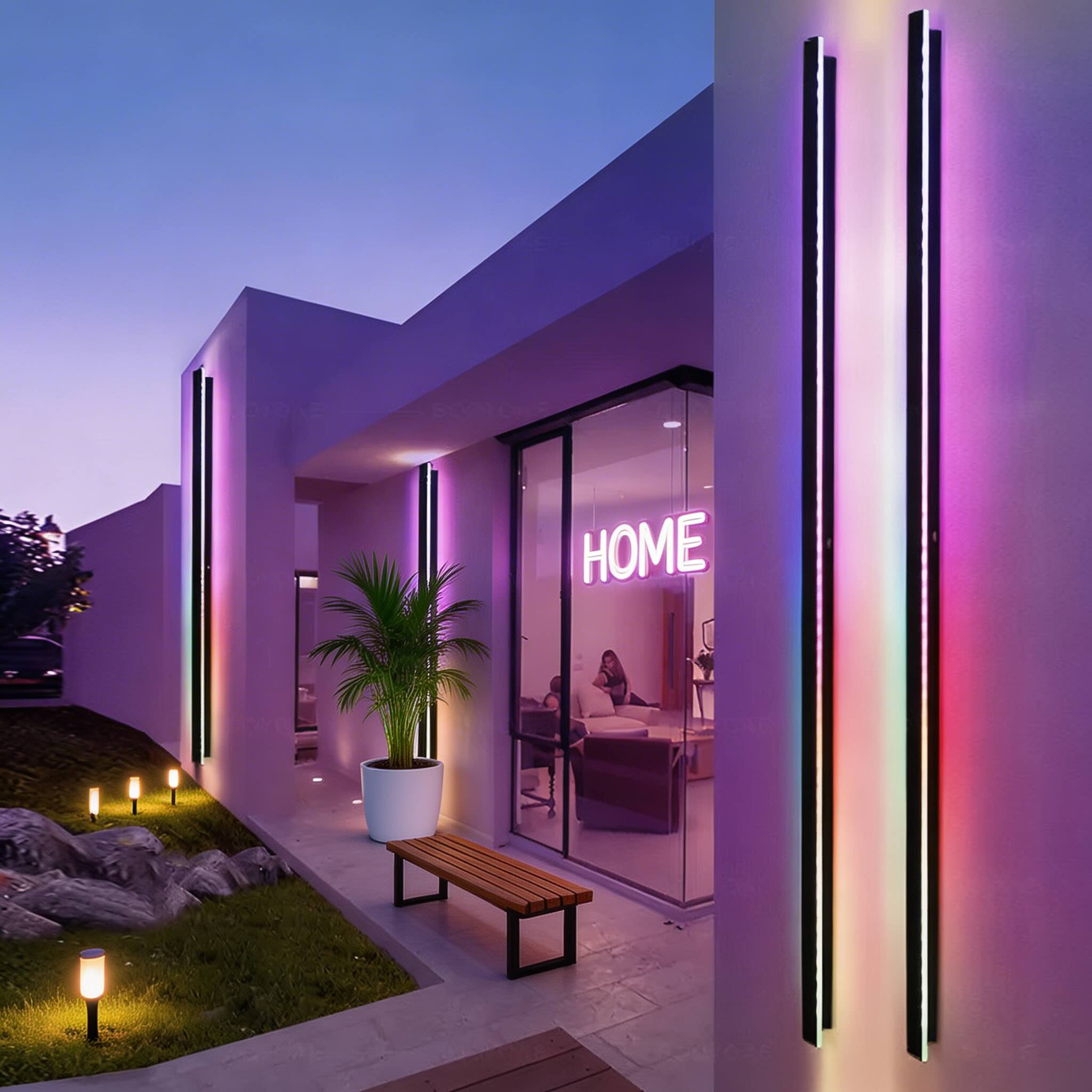 Black Modern Outdoor Wall Light Linear Design Wall Mounted Iron LED Dimmable Waterproof for Porch | ribuella