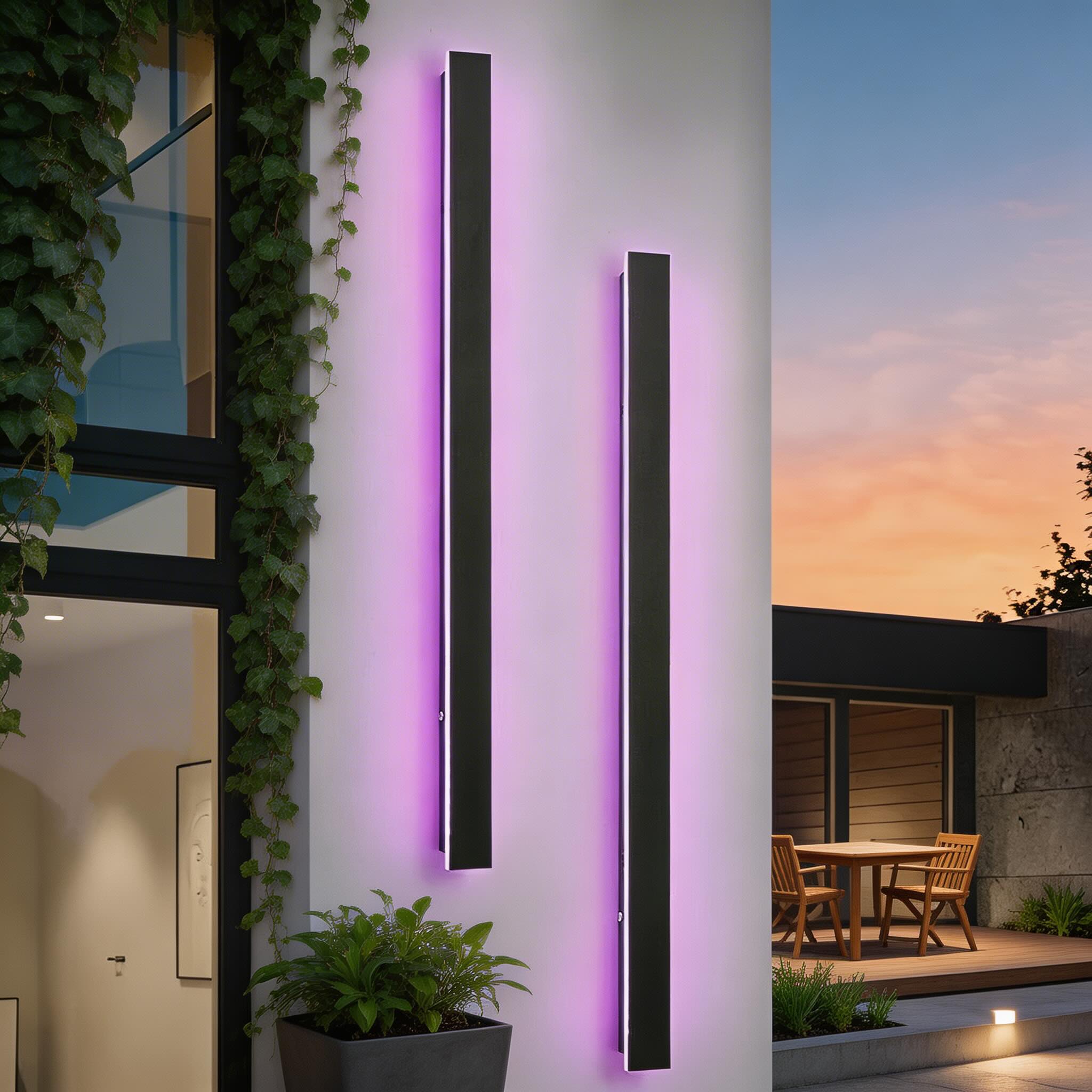 Black Modern Outdoor Wall Light Linear Design Wall Mounted Iron LED Dimmable Waterproof for Porch | ribuella