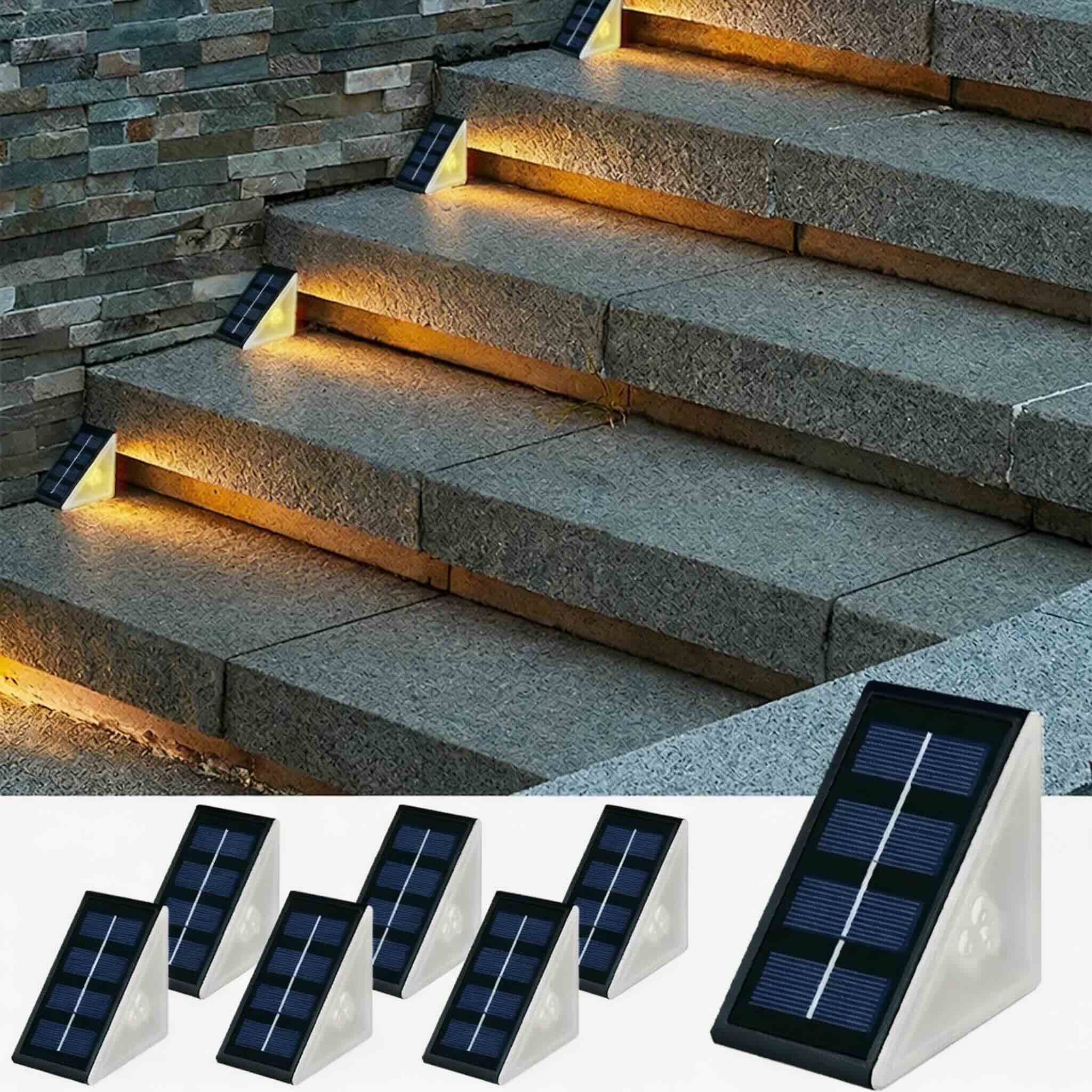 Solar Step Lights Outdoor IP67 Waterproof Adjustable Energy Saving Automatic Sensor for Exterior Steps | ribuella