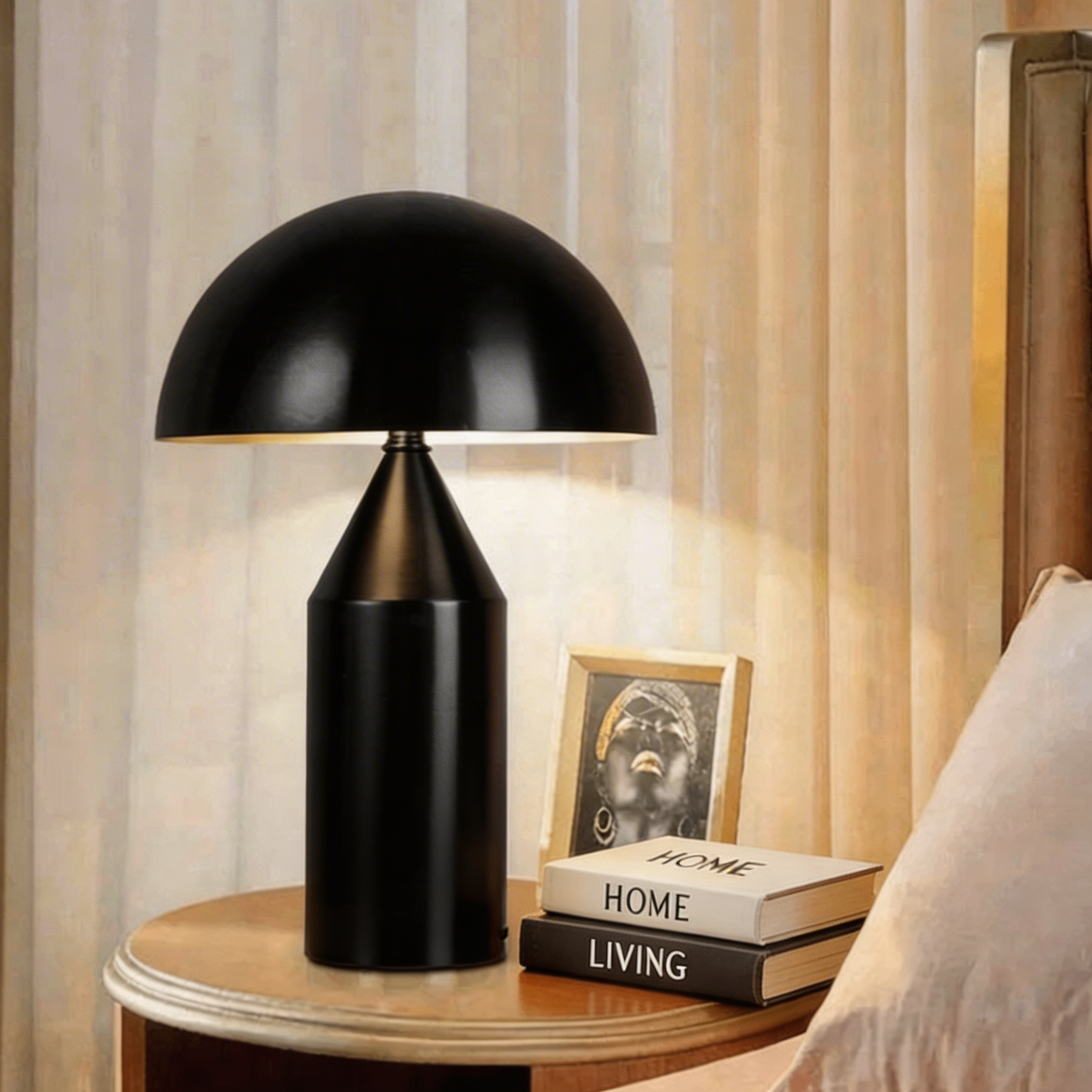 Modern Desk Lamp Adjustable Metal Base Mushroom Shade LED Light for Bedroom or Bedside Use | ribuella
