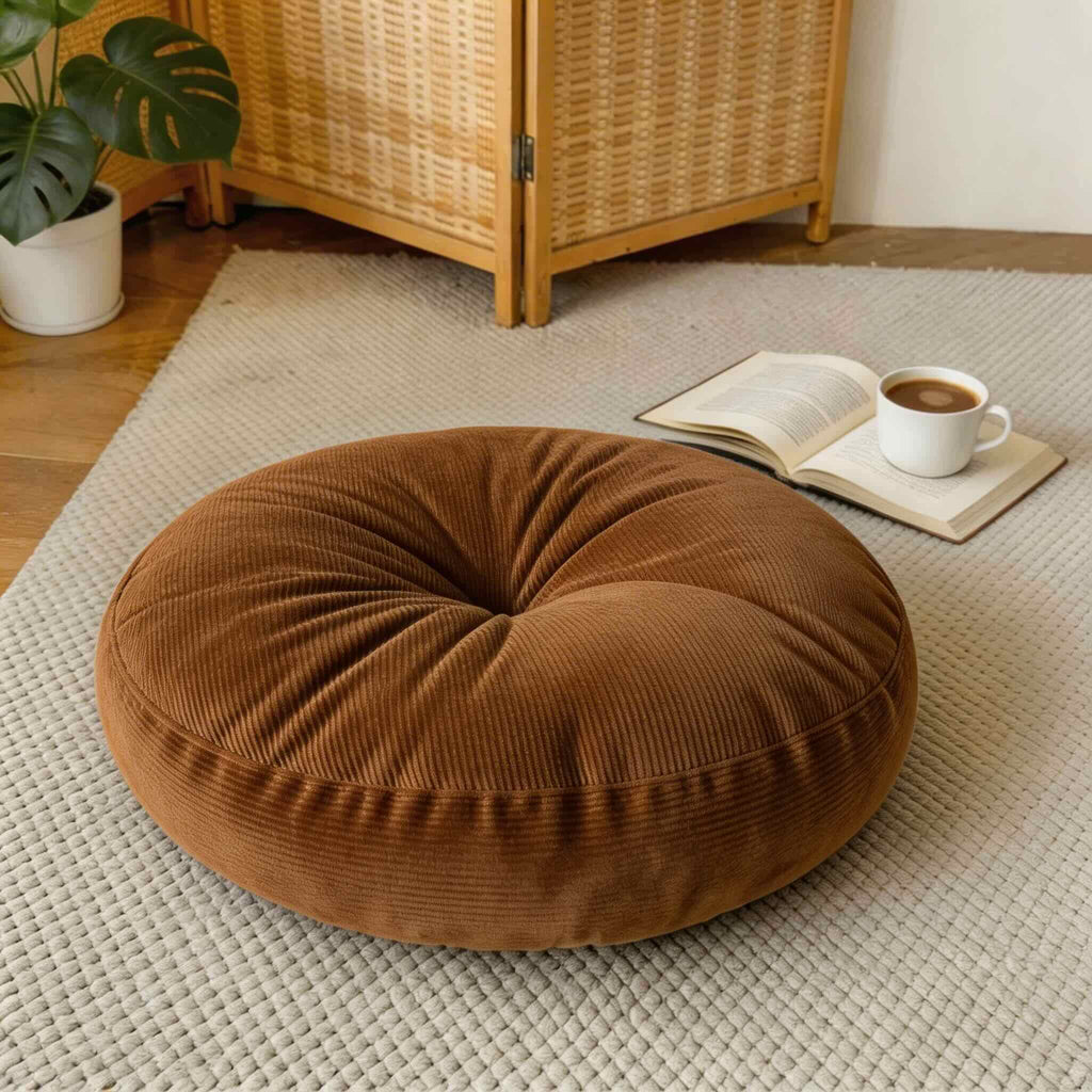 Coussin rond de méditation orange vif, rembourrage moelleux, design confortable, léger et portable pour le yoga et la relaxation | ribuella