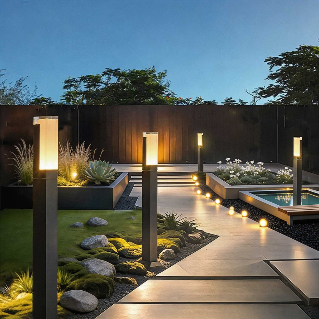 Outdoor Path Lights Waterproof LED Garden Lighting Modern Aluminum Square Design | ribuella