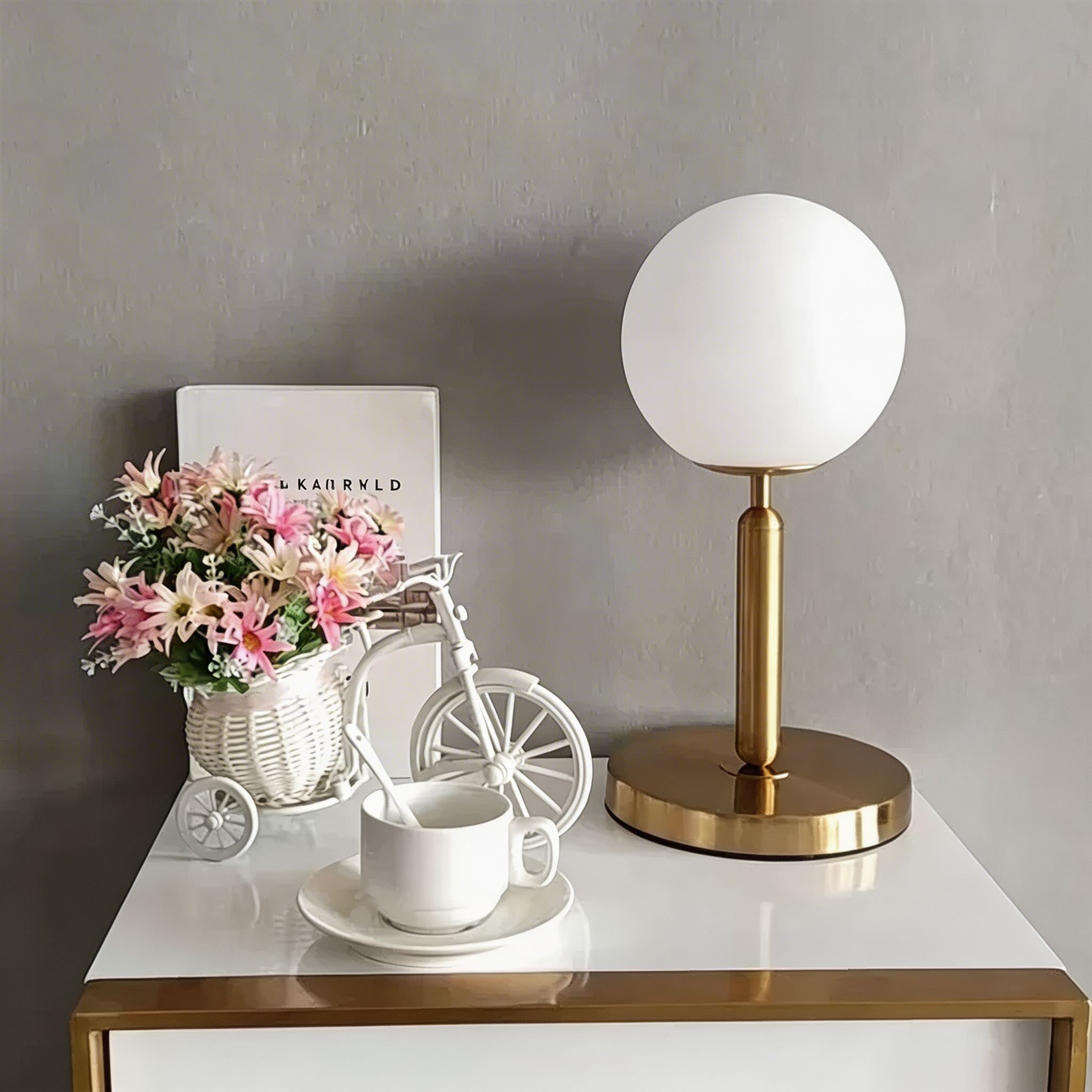 Lampada da tavolo moderna nordica a LED con sfera in vetro, luce da comodino E26 per arredamento della camera da letto | ribuella