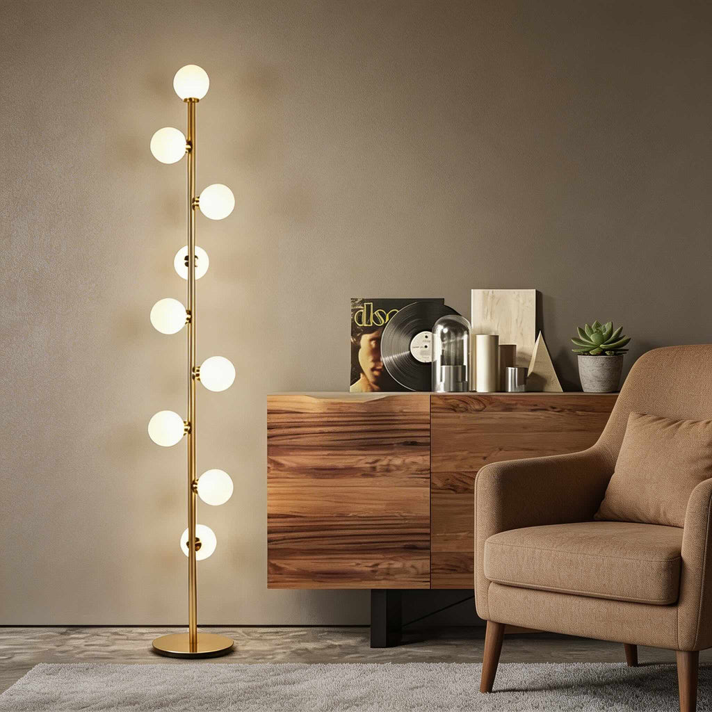 Modern Floor Lamp with 9 Glass Balls for Living Room Lighting, LED Adjustable Standing Lamp | ribuella