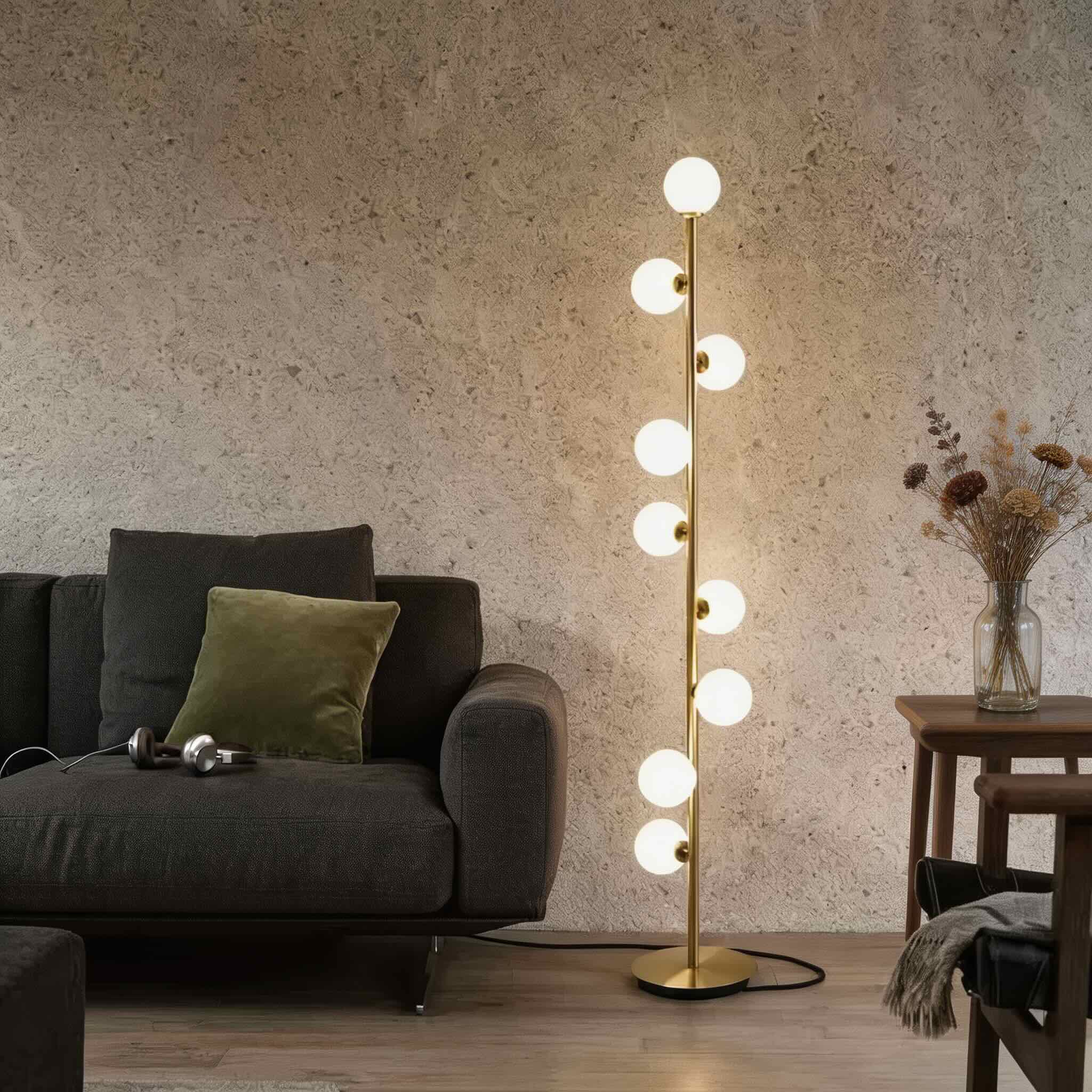 Modern Floor Lamp with 9 Glass Balls for Living Room Lighting, LED Adjustable Standing Lamp | ribuella