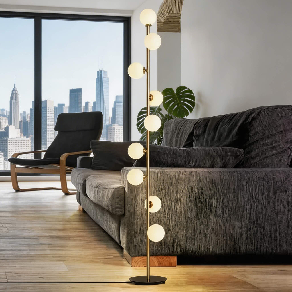 Modern Floor Lamp with 9 Glass Balls for Living Room Lighting, LED Adjustable Standing Lamp | ribuella