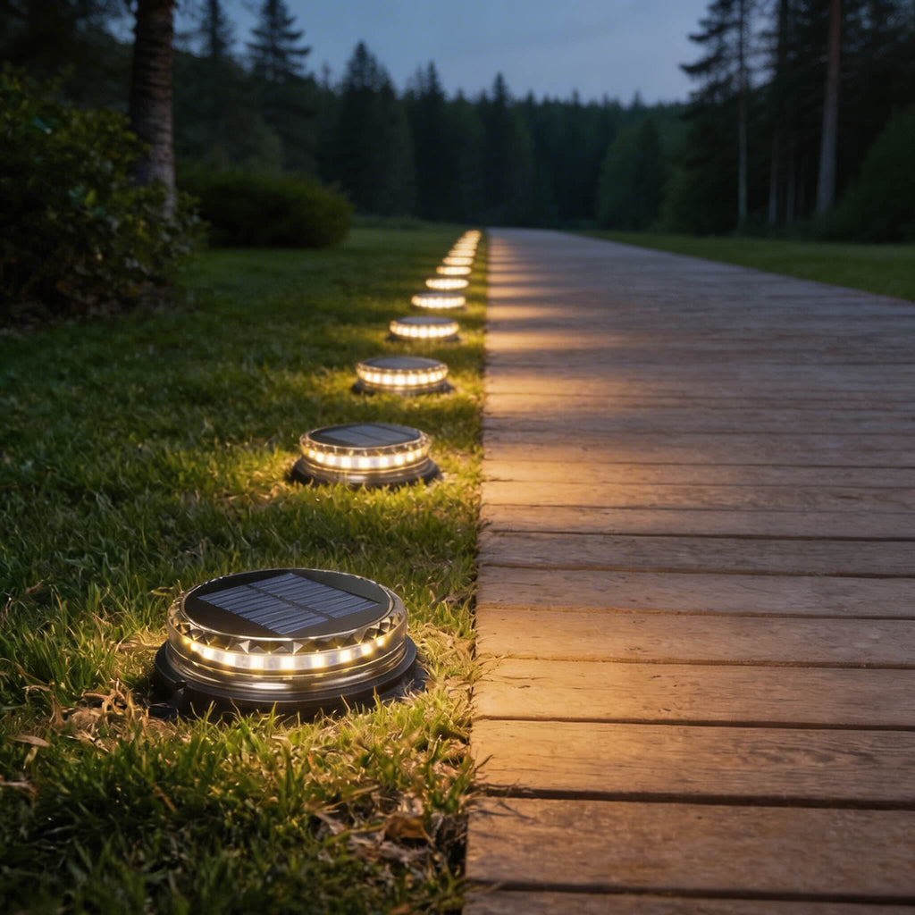 Luces solares de jardín para exterior, paquete de 4, iluminación LED de disco impermeable para caminos | ribuella