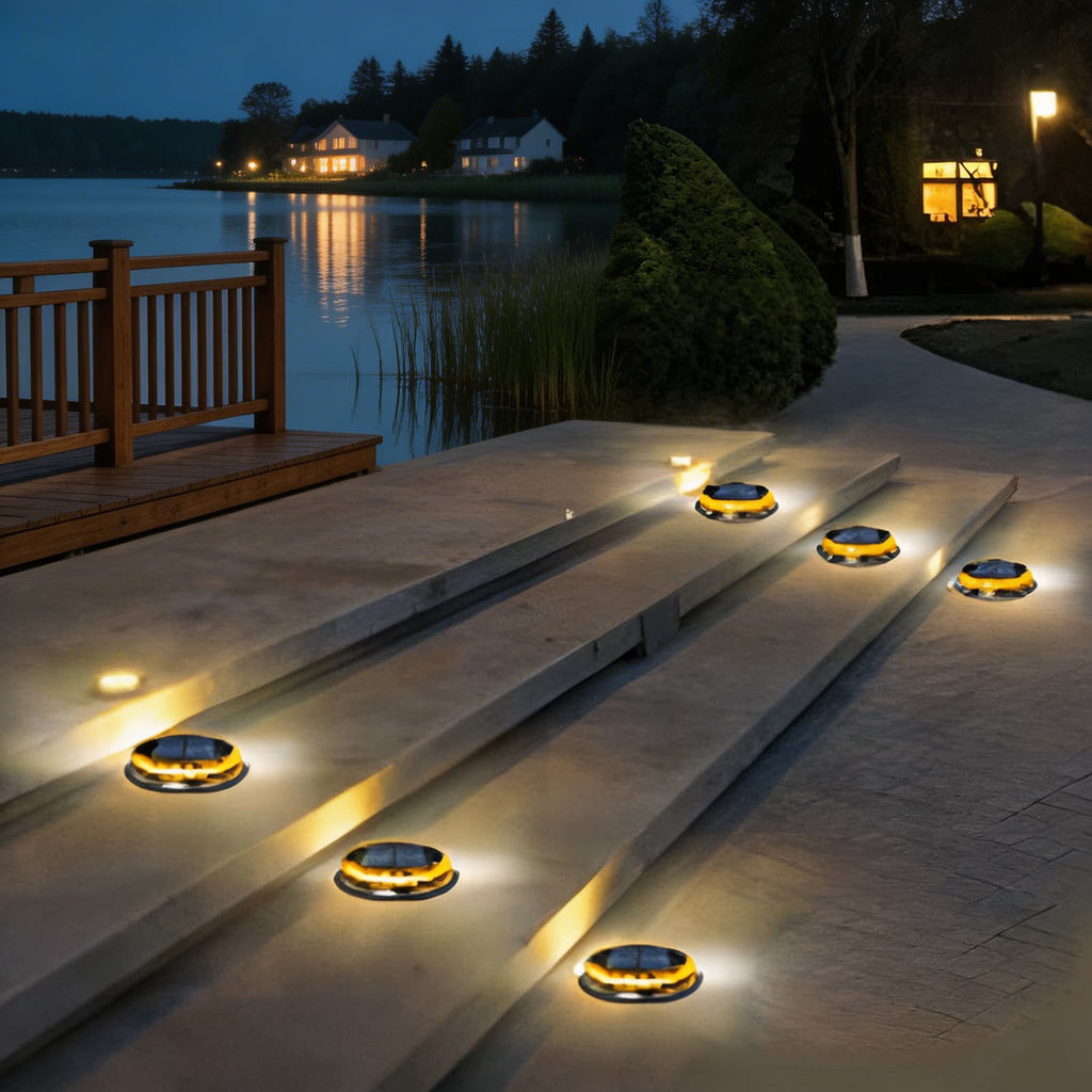 Luces solares de jardín para exterior, paquete de 4, iluminación LED de disco impermeable para caminos | ribuella