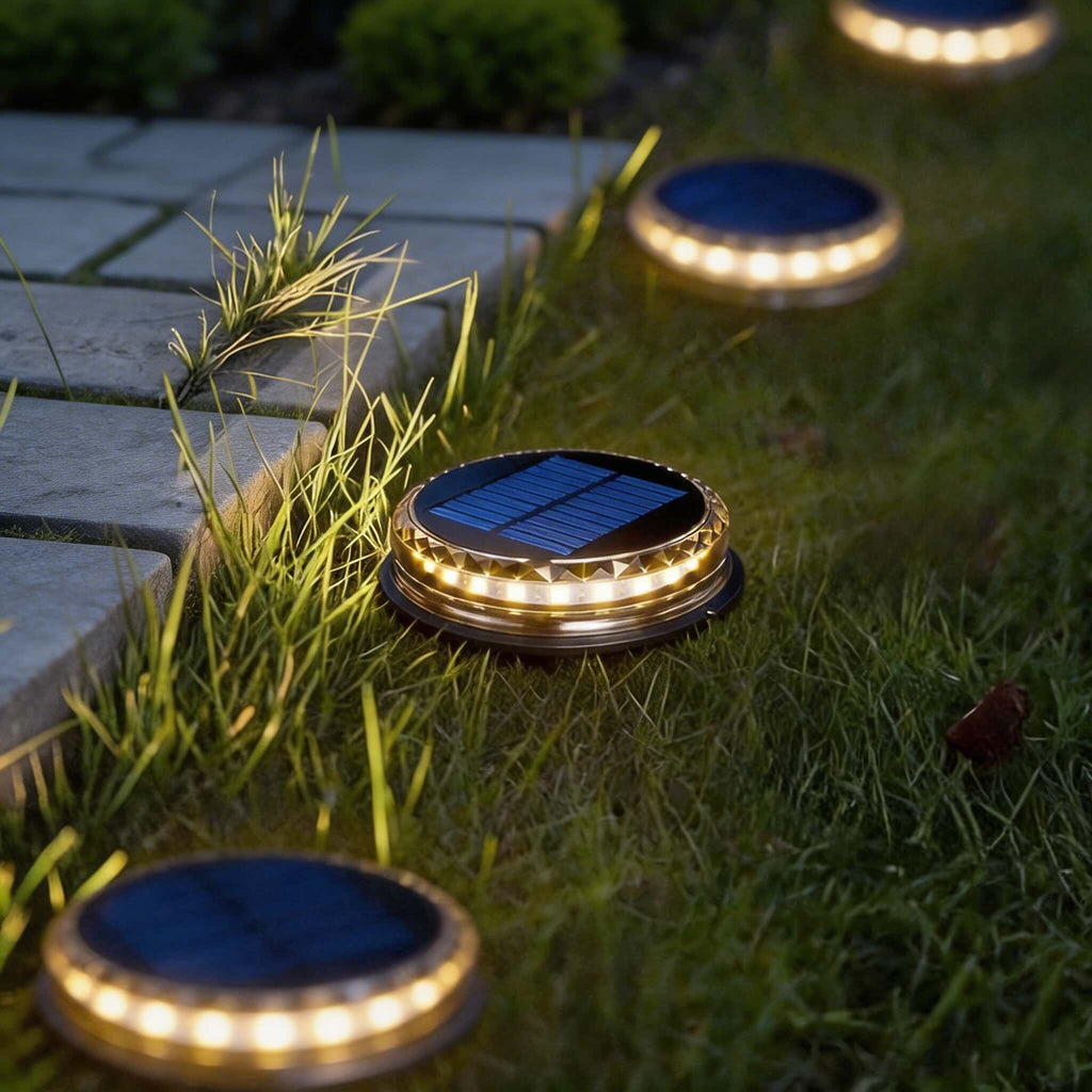 Luces solares de jardín para exterior, paquete de 4, iluminación LED de disco impermeable para caminos | ribuella