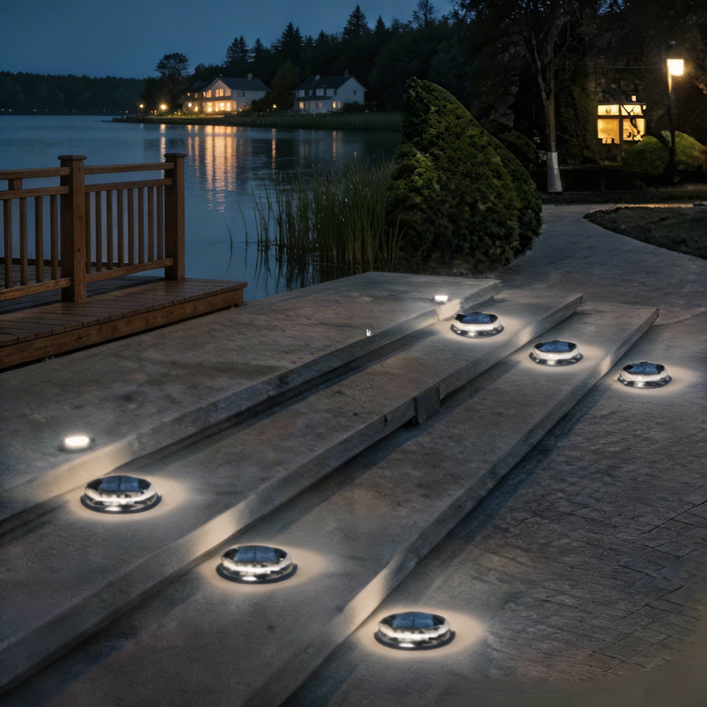 Luces solares de jardín para exterior, paquete de 4, iluminación LED de disco impermeable para caminos | ribuella