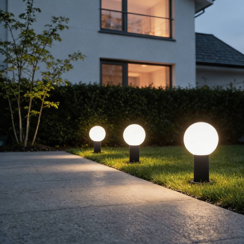 Bollard Lights Outdoor Waterproof Black Metal LED 3000K Spherical Design | ribuella