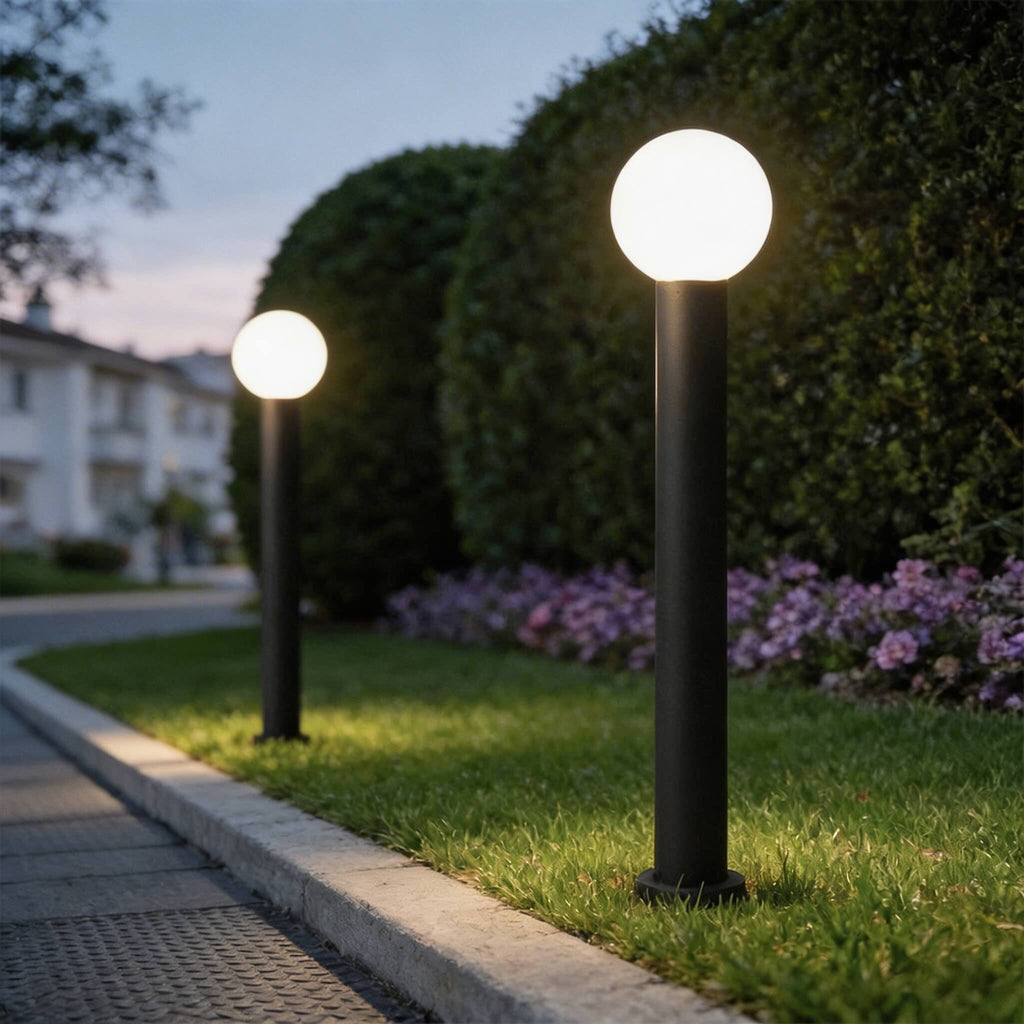 Bollard Lights Outdoor Waterproof Black Metal LED 3000K Spherical Design | ribuella