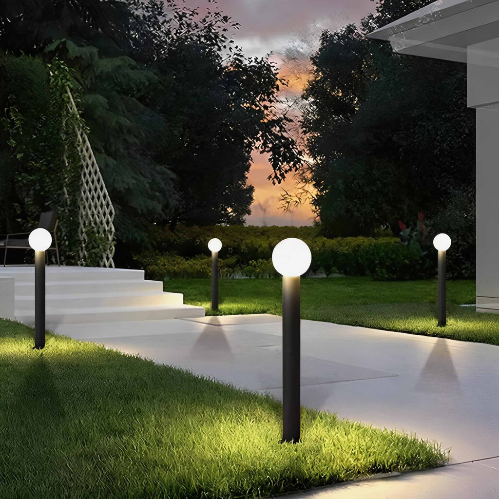 Bollard Lights Outdoor Waterproof Black Metal LED 3000K Spherical Design | ribuella