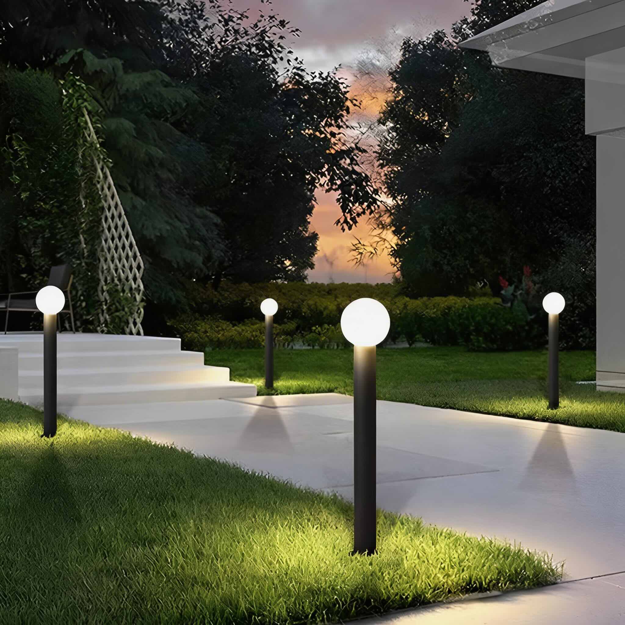 Bollard Lights Outdoor Waterproof Black Metal LED 3000K Spherical Design | ribuella