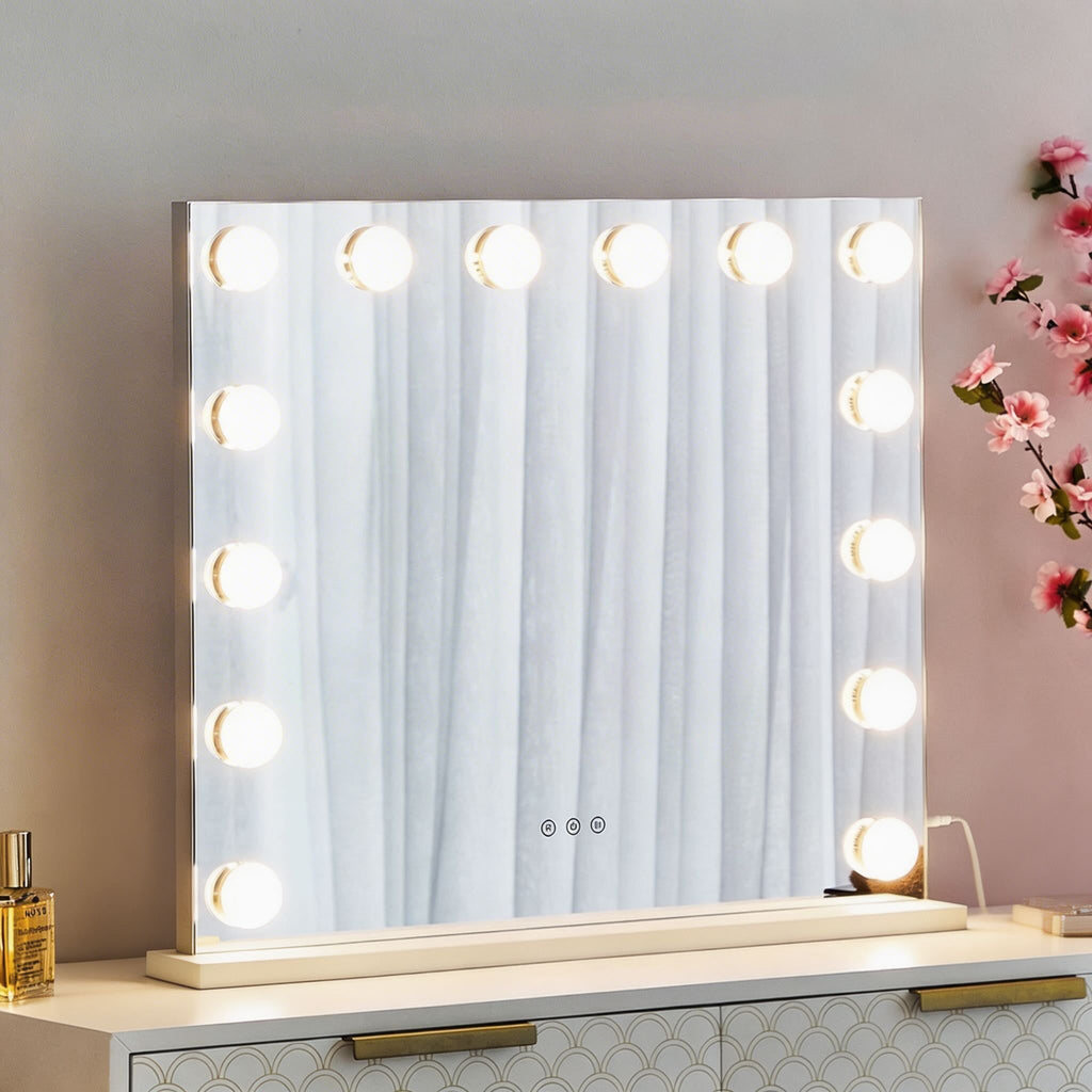 LED kosmetické zrcadlo s osvětlením, velké obdélníkové provedení 65cm, nastavitelný jas | ribuella
