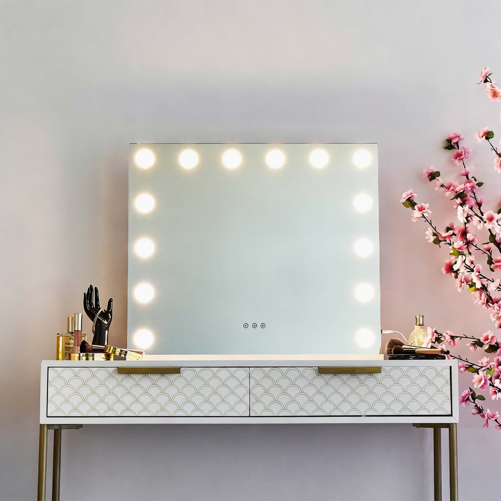 LED kosmetické zrcadlo s osvětlením, velké obdélníkové provedení 65cm, nastavitelný jas | ribuella