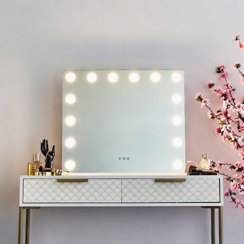 Oglindă LED pentru machiaj, cu lumini, dreptunghiulară mare de 65cm, cu luminozitate reglabilă | ribuella