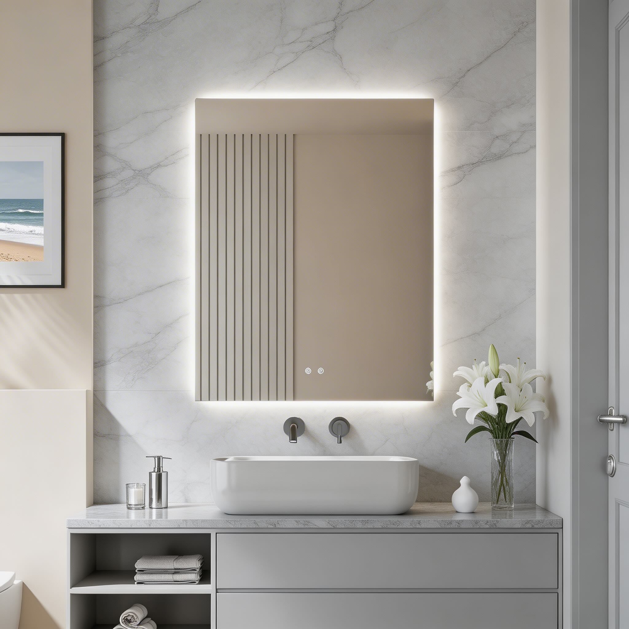 LED Bathroom Mirror 90cm Rectangle Backlit with Touch Sensor & Anti-Fog | ribuella