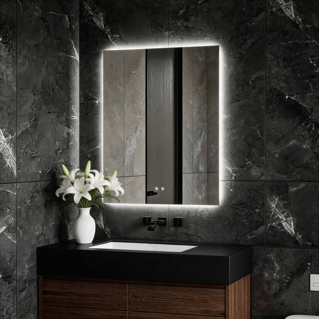 LED Bathroom Mirror 90cm Rectangle Backlit with Touch Sensor & Anti-Fog | ribuella