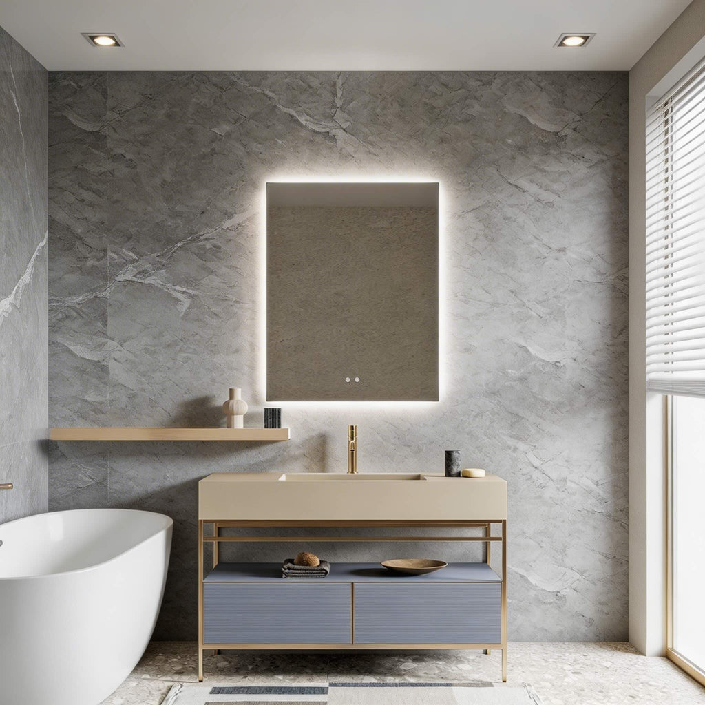 LED Bathroom Mirror 90cm Rectangle Backlit with Touch Sensor & Anti-Fog | ribuella