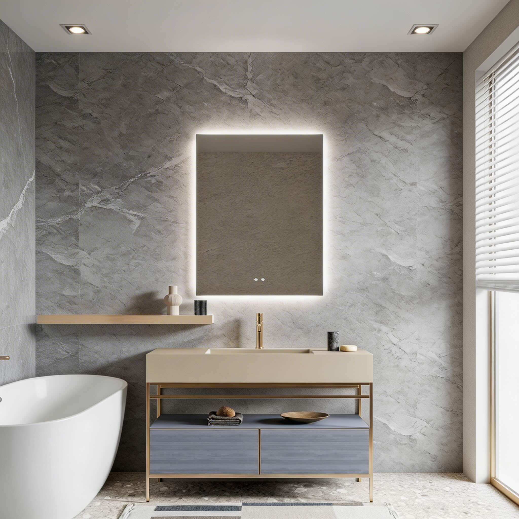 LED Bathroom Mirror 90cm Rectangle Backlit with Touch Sensor & Anti-Fog | ribuella