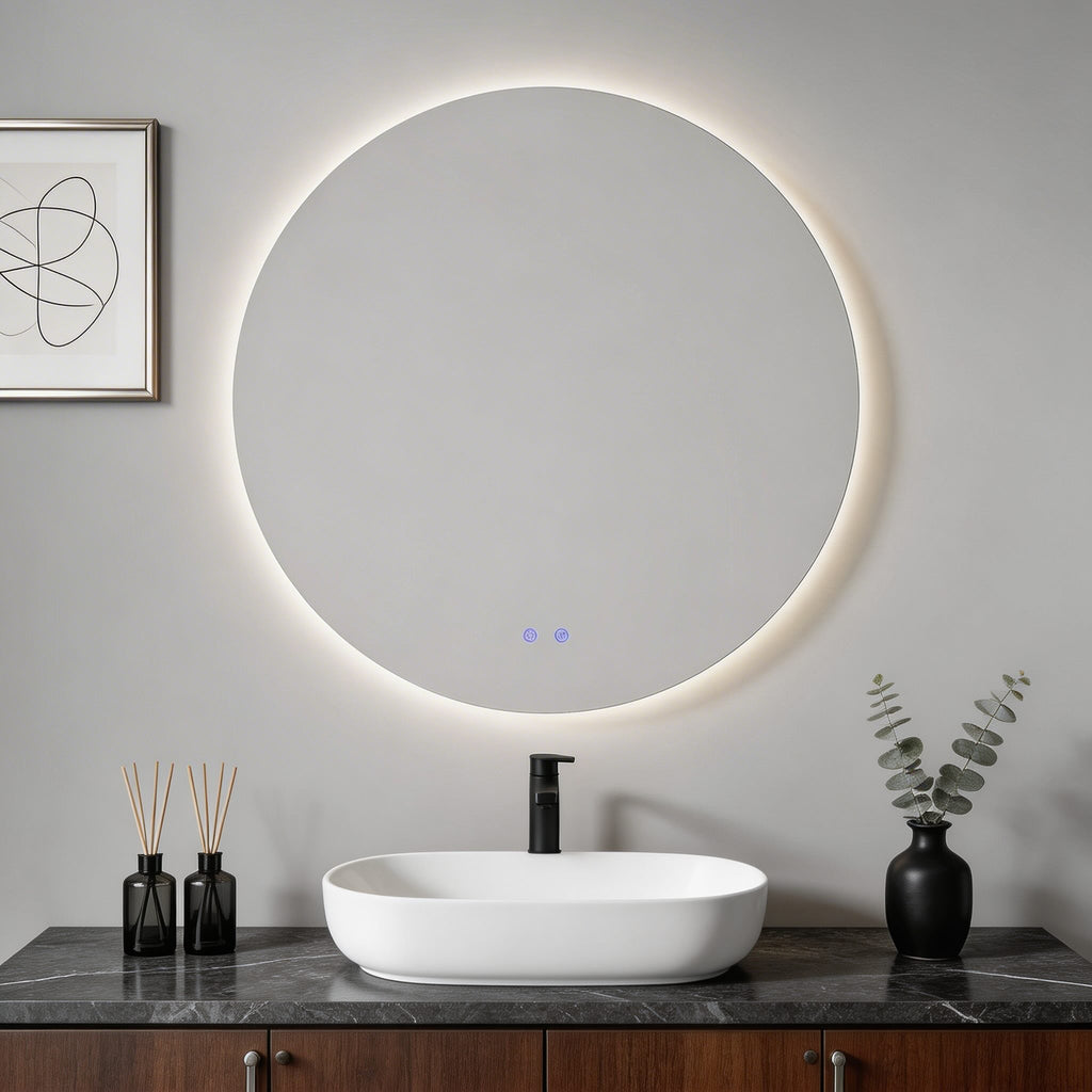 Runder LED-Badezimmerspiegel 80cm, hinterleuchtet, beschlagfrei mit einstellbarer Beleuchtung | ribuella