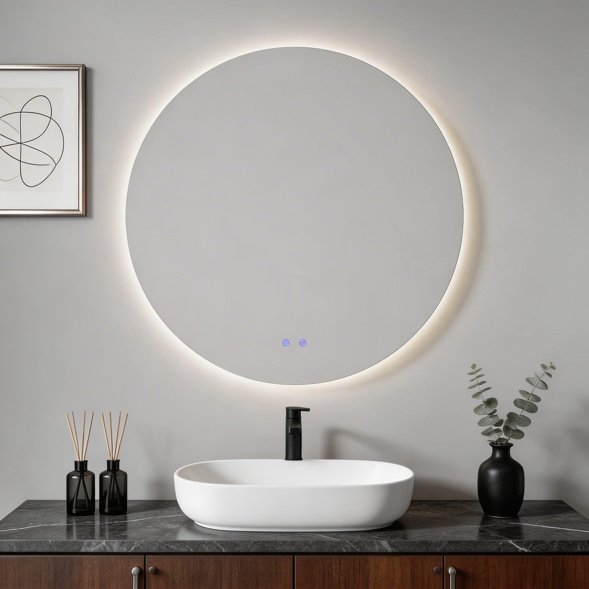 Runder LED-Badezimmerspiegel 80cm, hinterleuchtet, beschlagfrei mit einstellbarer Beleuchtung | ribuella