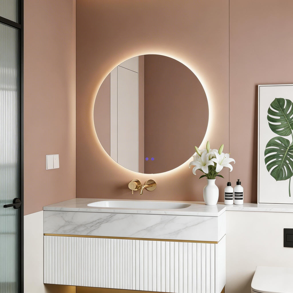 Runder LED-Badezimmerspiegel 80cm, hinterleuchtet, beschlagfrei mit einstellbarer Beleuchtung | ribuella