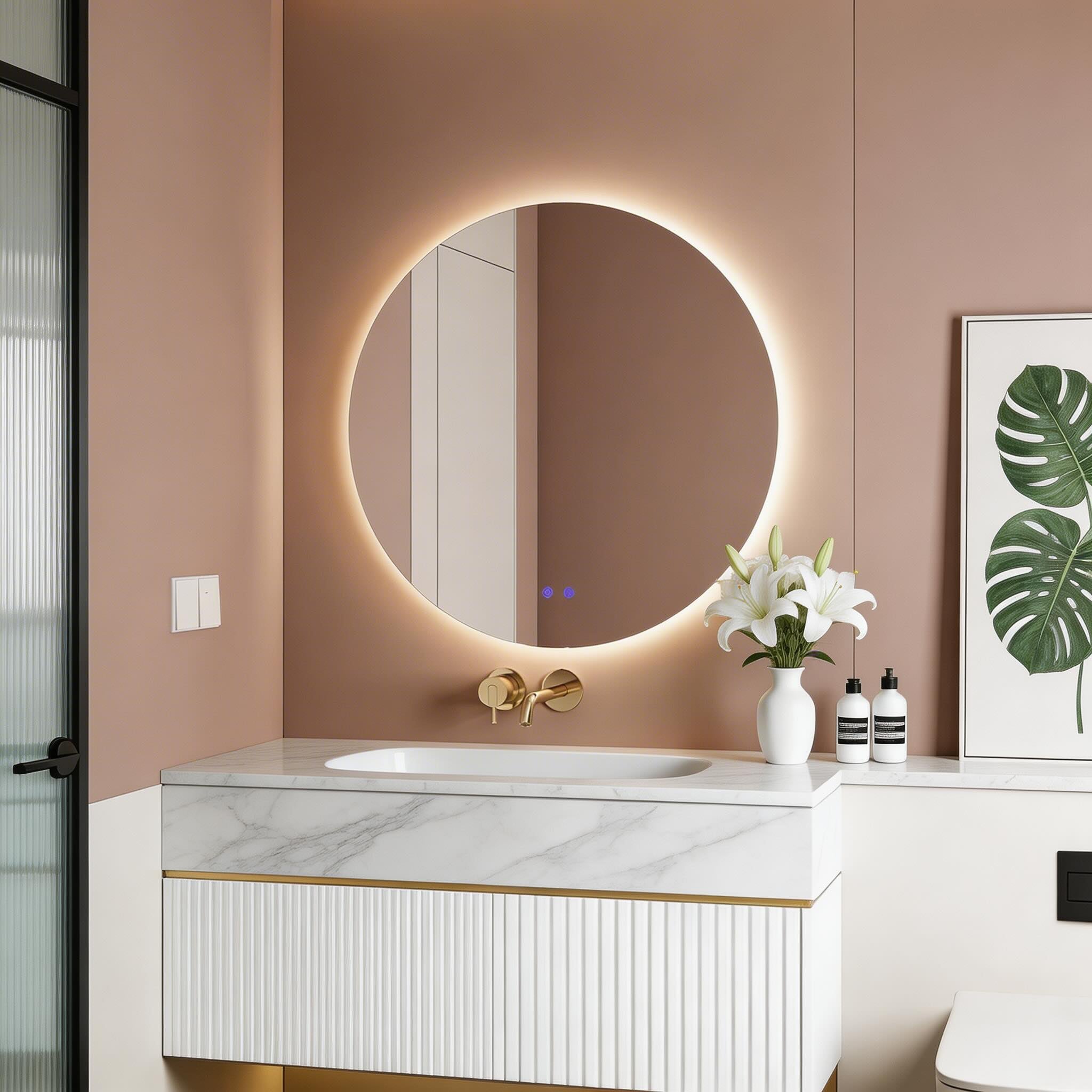 Runder LED-Badezimmerspiegel 80cm, hinterleuchtet, beschlagfrei mit einstellbarer Beleuchtung | ribuella