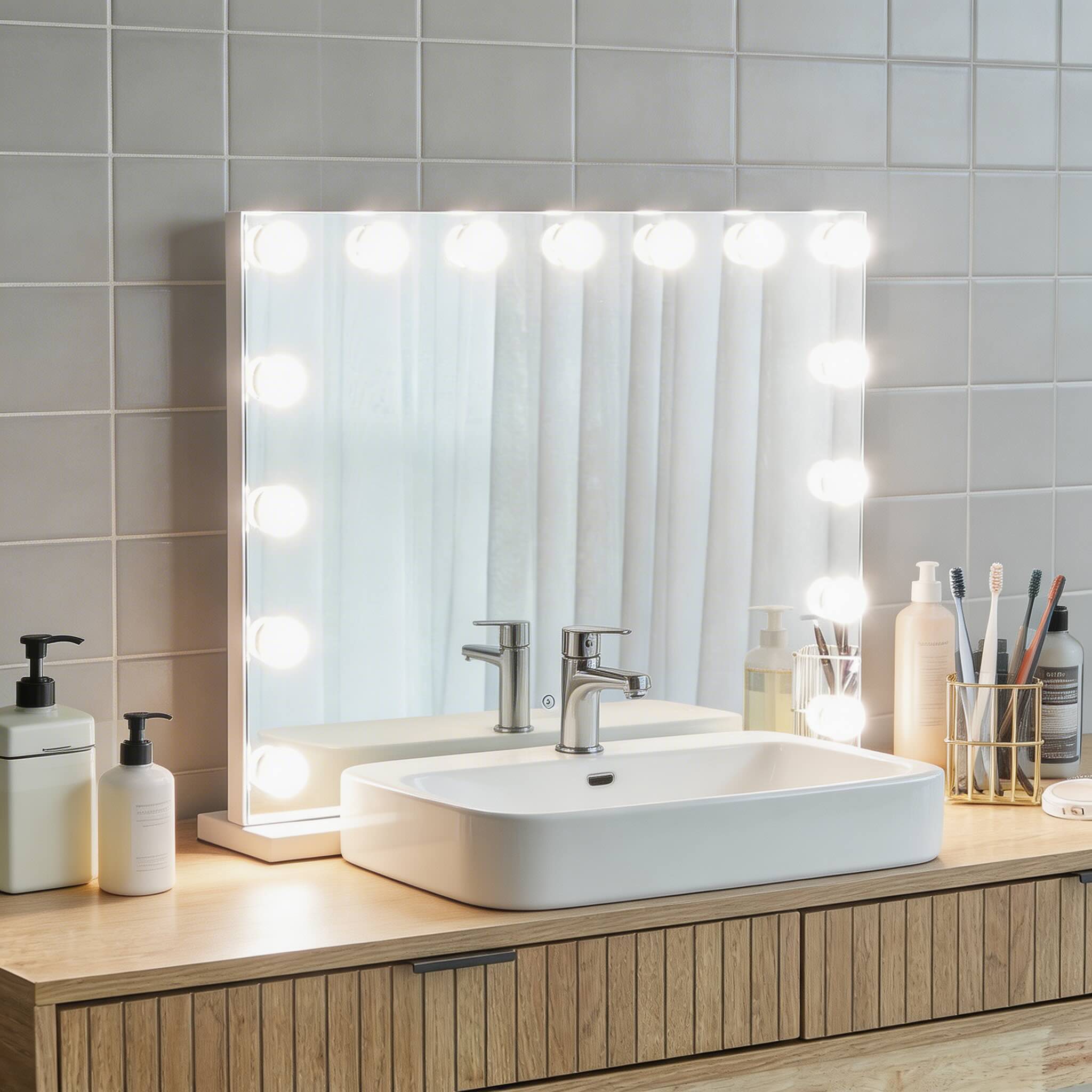 LED kosmetické zrcadlo s osvětlením, obdélníkové provedení 22.8 in, nastavitelný jas pro líčení | ribuella