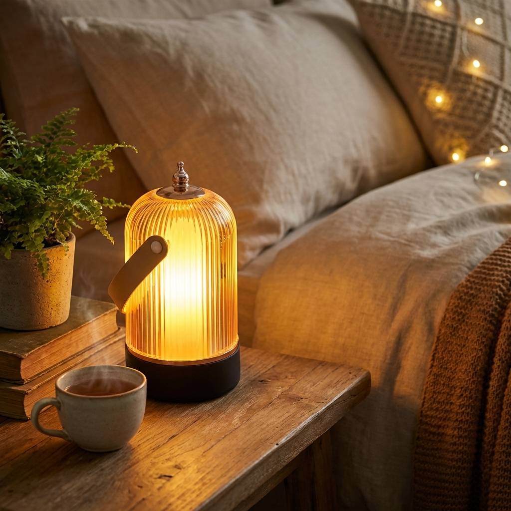 Modern Ribbed Glass Table Lamp Adjustable Metal Base Dimmable LED Light for Bedside or Desk | ribuella