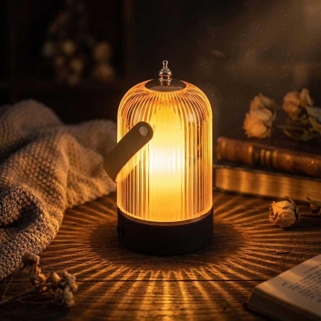 Modern Ribbed Glass Table Lamp Adjustable Metal Base Dimmable LED Light for Bedside or Desk | ribuella