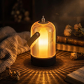Modern Ribbed Glass Table Lamp Adjustable Metal Base Dimmable LED Light for Bedside or Desk | ribuella