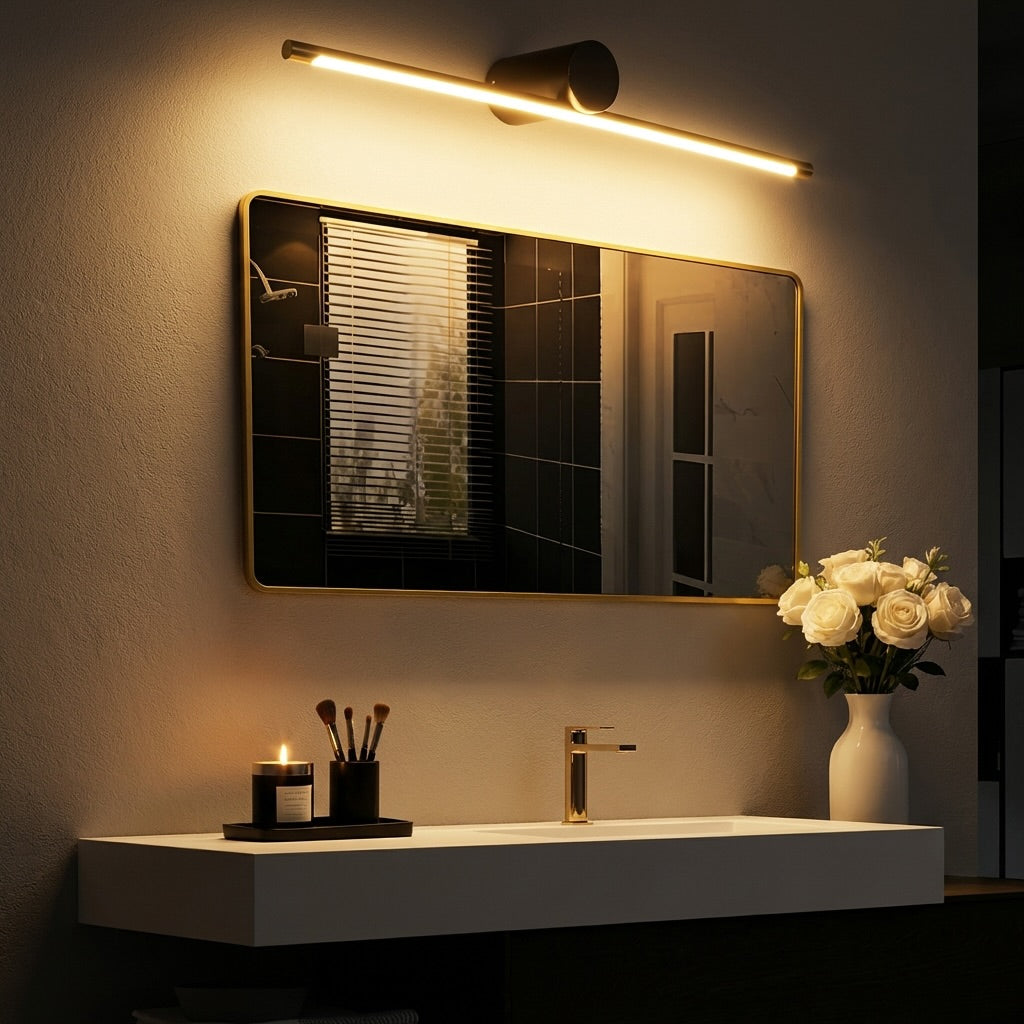 Moderne lineare LED-Wandleuchte für den Badezimmerspiegel, Leuchtenleiste zur Wandmontage aus Kupfer und Acryl, dimmbar | ribuella