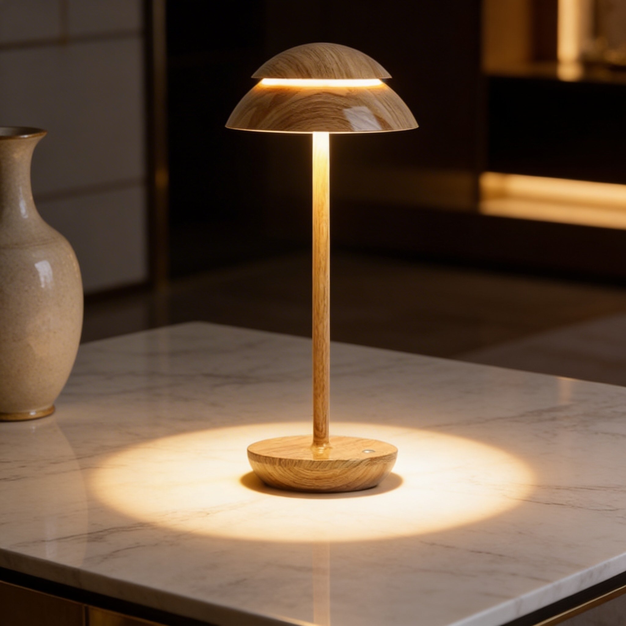Lampă de masă modernă în formă de ciupercă, fără fir, din metal, cu LED reglabil, control tactil și 3 temperaturi de culoare | ribuella